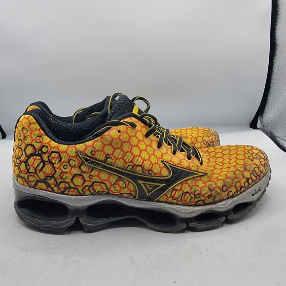 Mizuno Wave Prophecy 3 Mens Size 7.5 Black Yellow Running Shoes Honeycomb - Picture 7 of 12